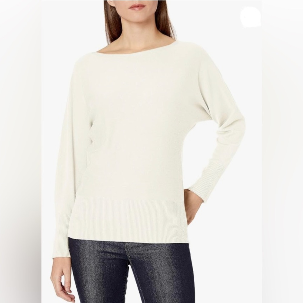 Lark & Ro Women's Cream Long Sleeve Bateau Neck Sweater M 🤍